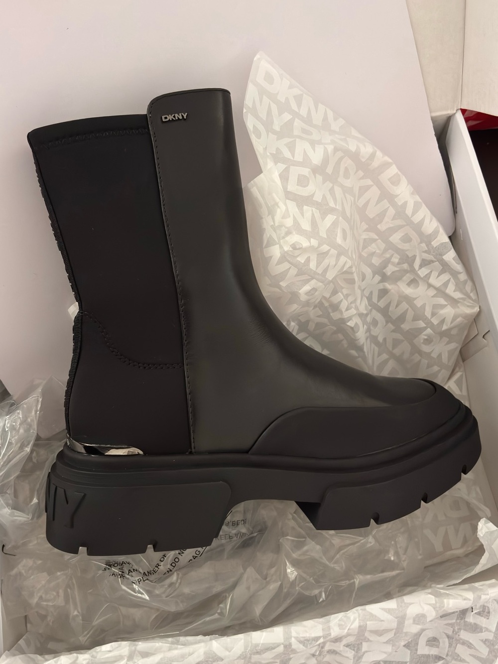 DKNY Black Platform Chelsea Boot with Lug Sole